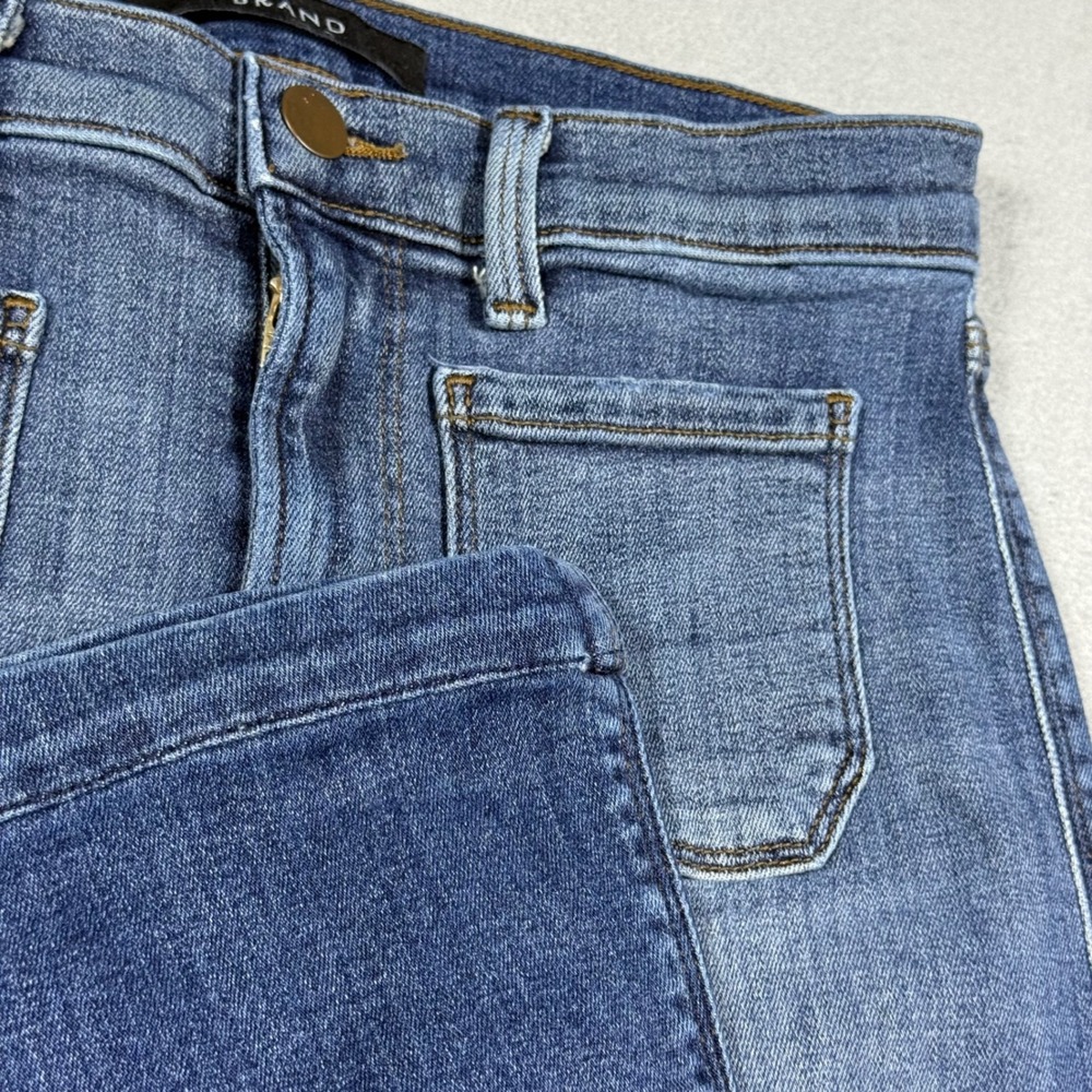 J Brand High Rise Flare Jeans Blue Indigo Front Patch Pocket Denim Womens 27